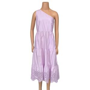 Gap One Shoulder Midi Dress Sz 2 New $98 Iris Purple Cotton Side Zip Eyelet Hem